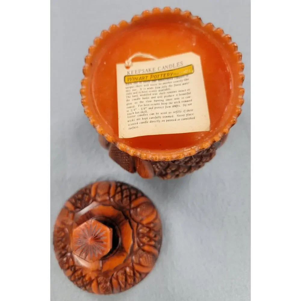 Vintage Winart Pottery Tangerine Candle Lidded Sugar Bowl Harvest Decor